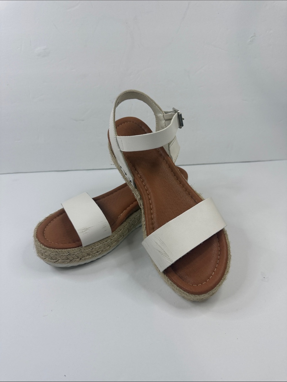 Melissa White Espadrille Platform Sandals with Brown Footbed